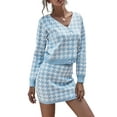 thumbnail image 1 of Franhais Women Knitted Skirt Set, Houndstooth Long Sleeve Button Closure Tops with Elastic Waist Skirt Fall Outfit, 1 of 8