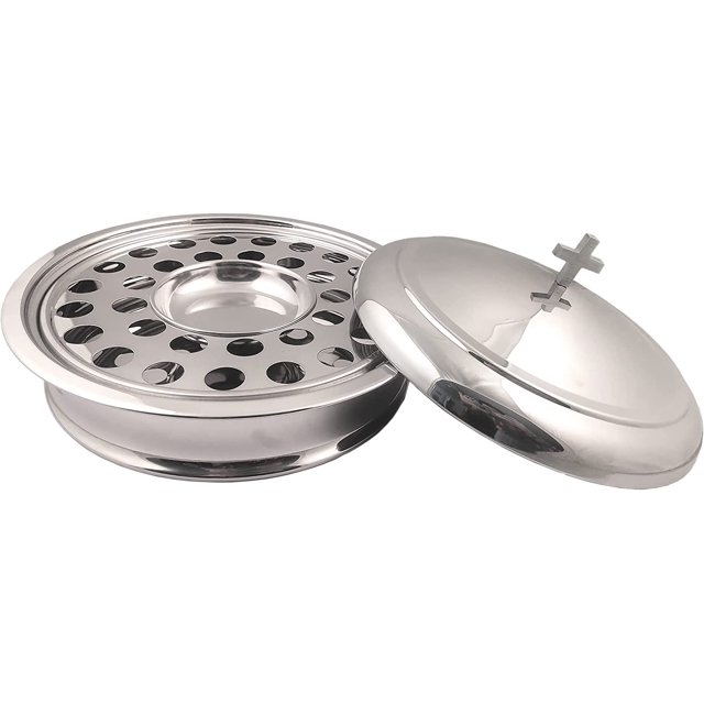 Mayur Export Stainless Steel Communion Ware Holy Serving Tray Including Center Bread Plate with A Cover - (Silver/Mirror)