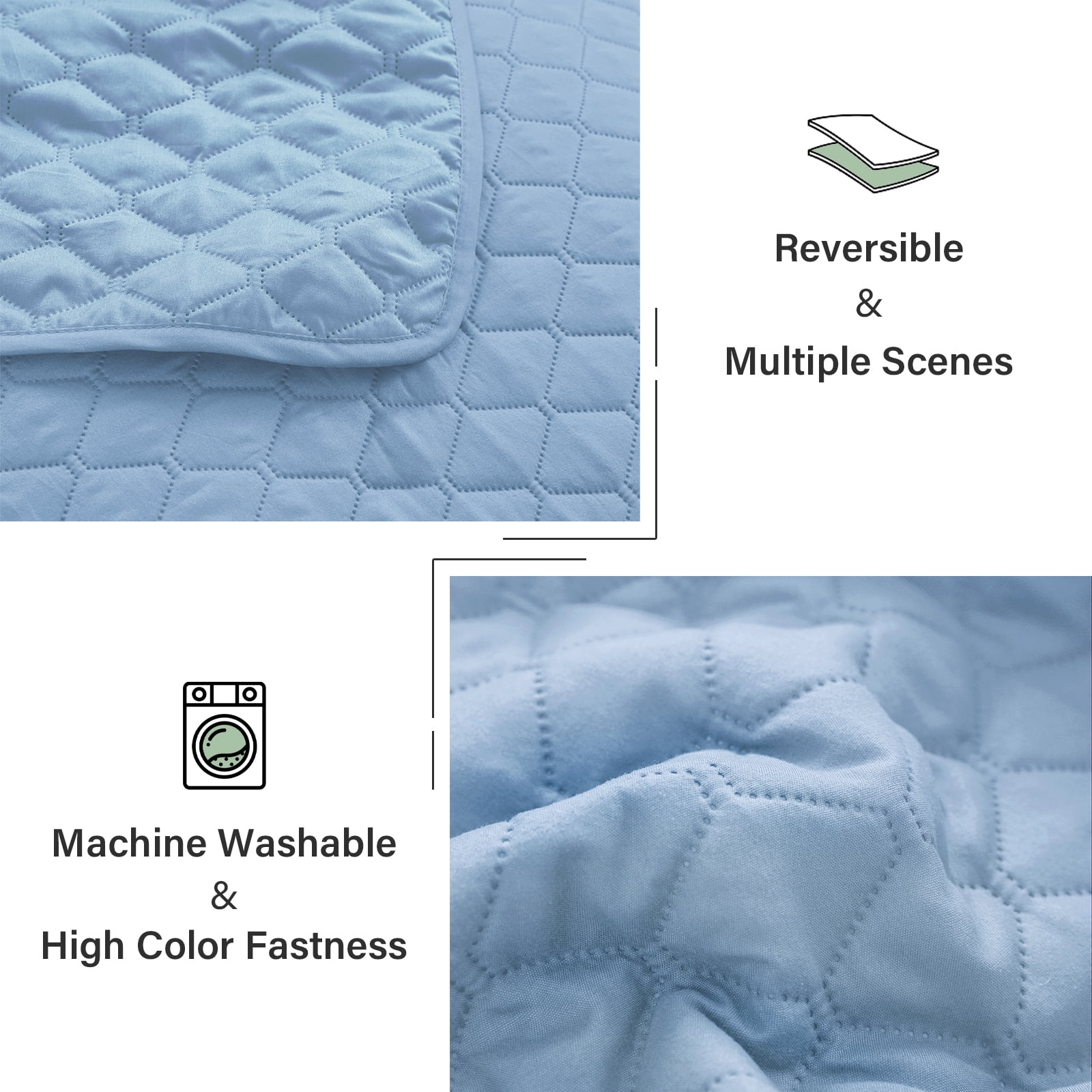 Exclusivo Mezcla Twin Quilt Set, 2-Piece Lightweight Twin Quilts Soft Bedspreads Bed Coverlets, Sky Blue, 68"x88"