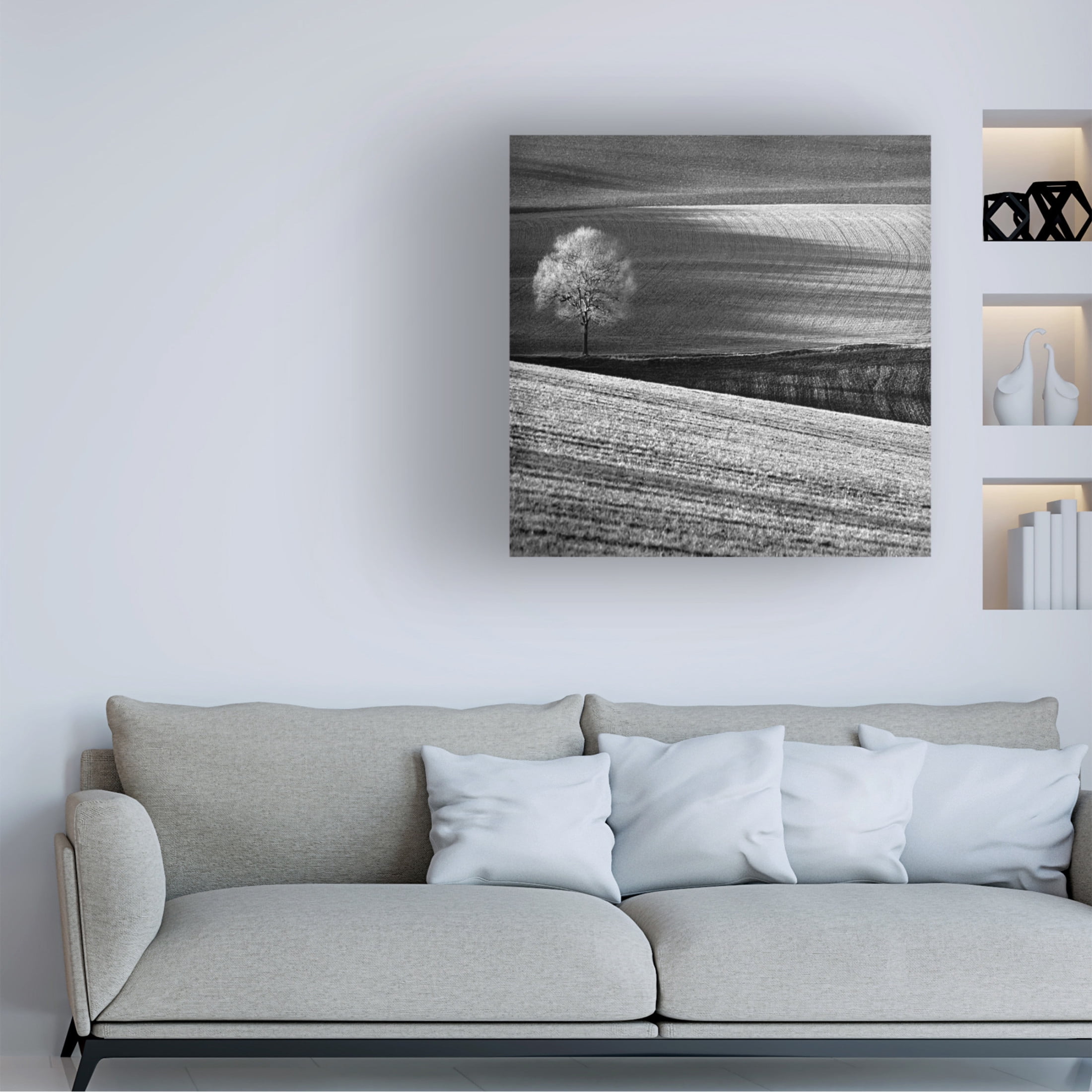 Canvas Wall Art - Clive Collie 'Fields And Tree' Wall Art for Living Room, Bedroom, or Office D?cor by Trademark Fine Art - 18 x 18 Inches