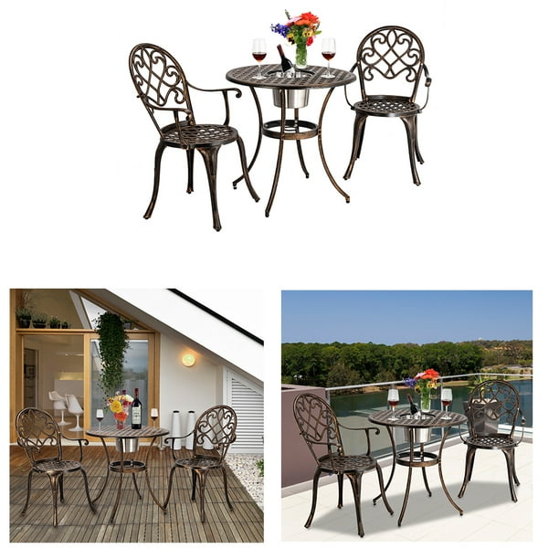 Peroptimist Outdoor Patio Furniture European Style Cast Aluminum 3 Pcs Bistro Set Of Table And Chairs With Ice Bucket Bronze For Backyard Com Peroptimist Outdoor Patio Furniture, European Outdoor Patio Furniture