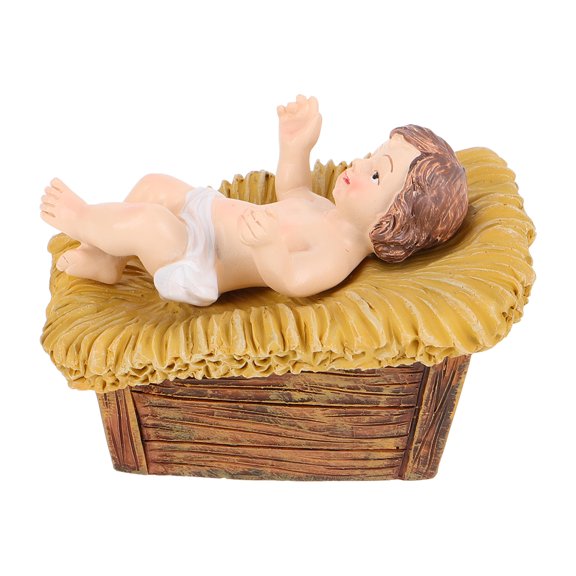 GOOHOCHY Baby Jesus in Manger Resin Statue for Christmas Decor Beige Color Exquisite Craftsmanship Miniature Design