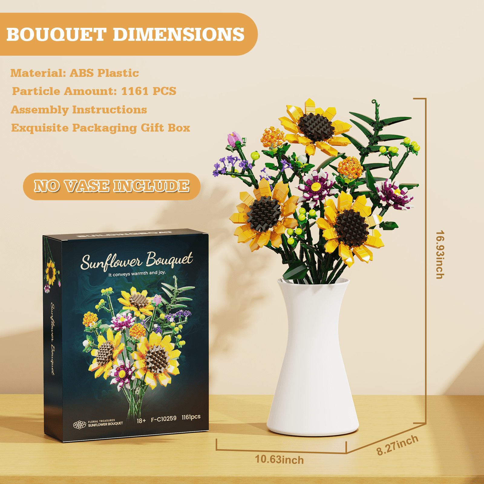 Sunflower Bouquet Building Set, Flower Botanical Collection Blocks Kit Compatible with Lego for Adults Women and Teens Girls 8+ Valentines Day Artificial Flower Decor (1161PCS)