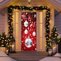JVBTVB Christmas Door Cover 35X71In Polyester Tapestry - Easy Install Holiday Decoration for Indoor/Outdoor Front Door Party Decor