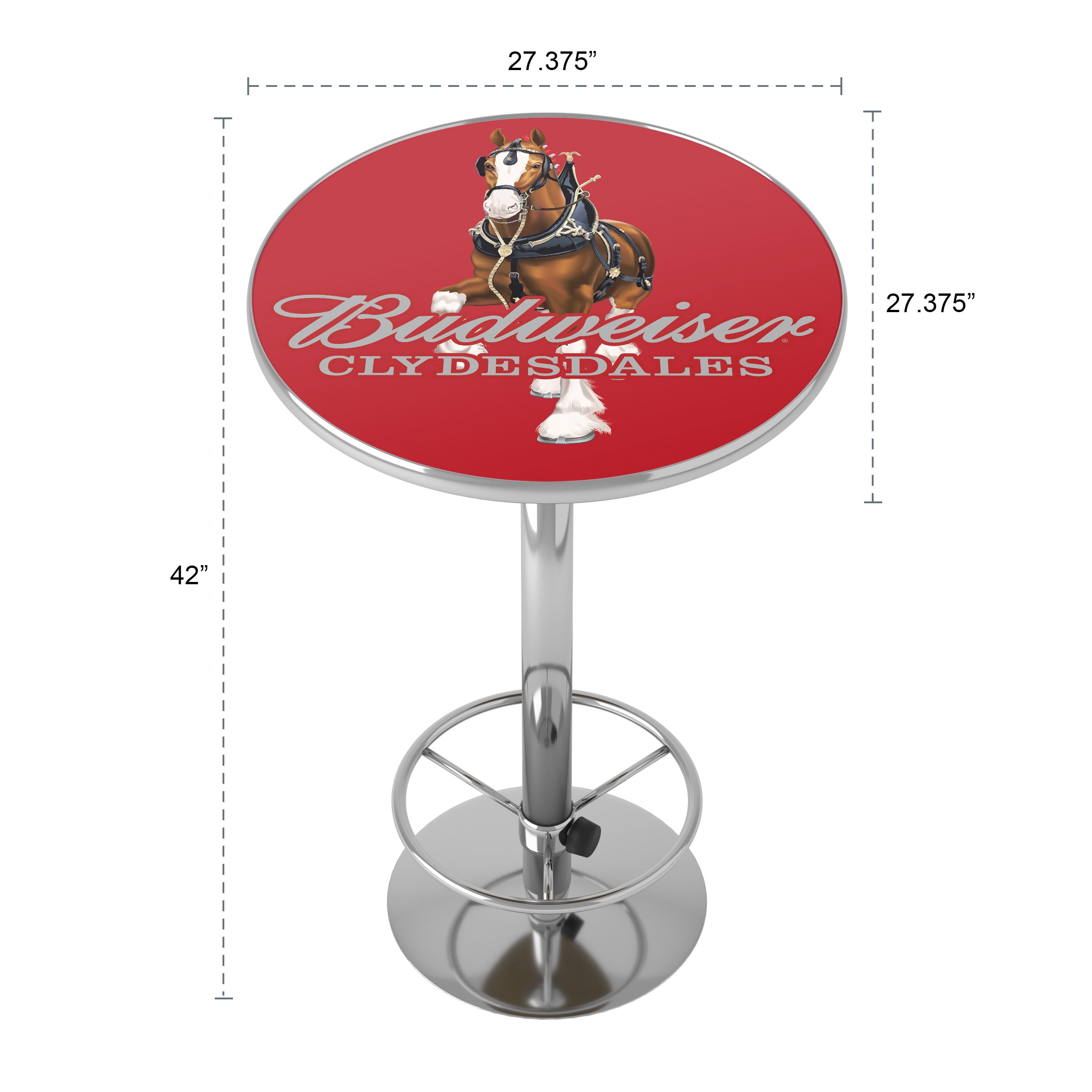 Budweiser Clydesdale Red Bar Table with Adjustable Footrest and Acrylic Top