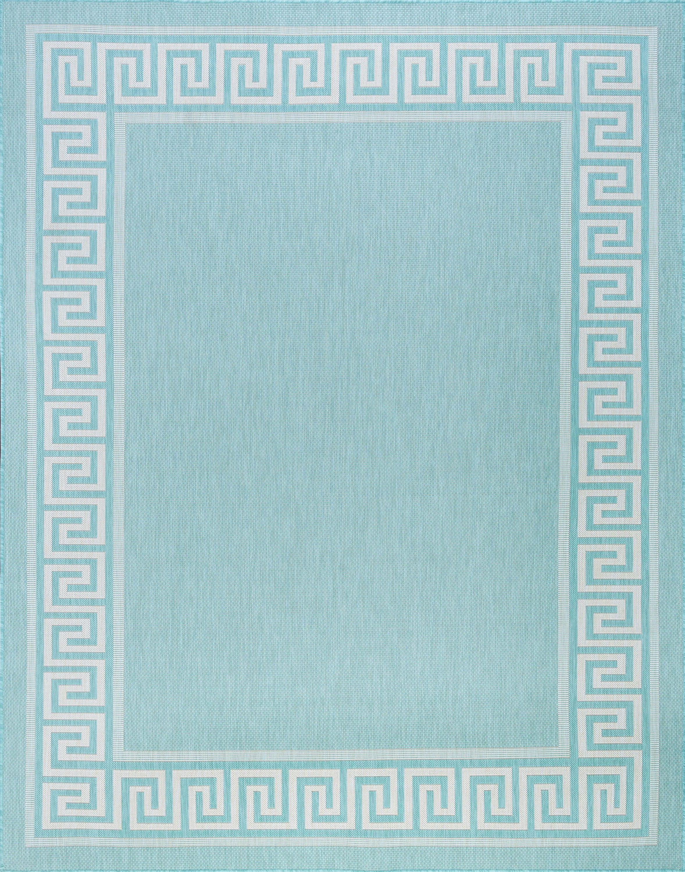 Bliss Rugs Greek Key Indoor Outdoor Area Rug for Patio, Porch, Garden | Aqua, 5'3'' x 7'3''