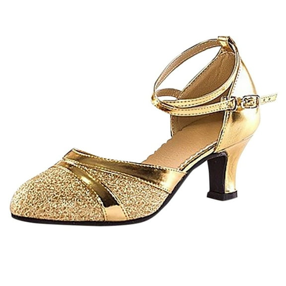 JINMGG Sandals for Women Plus Clearance Summer Women's Ballroom Tango Latin Salsa Dancing Shoes Sequins Shoes Social Dance Shoe Gold 40
