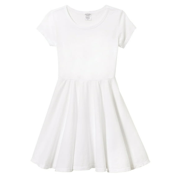 Made in USA Girls Soft Cotton Jersey Short Sleeve Twirly Dress | White