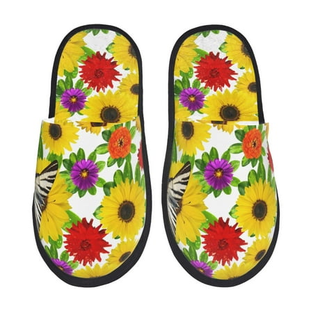 Balery Tiger Swallowtail On Flowers Slient Indoor Furry Fleece Comfort House Shoes Soft Non-Slip Home Shoes Cotton slippers House Slippers-- Large