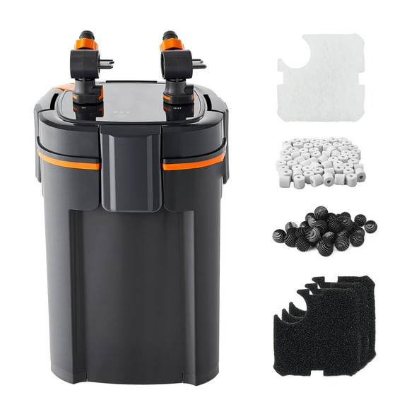 KFFKFF 396GPH External Canister Filter, 4-Stage Aquarium Filter with Timed Light, Efficient Pump, Water Circulation System with Media for Large Fish Tanks & Aquariums Up to 125 Gallons