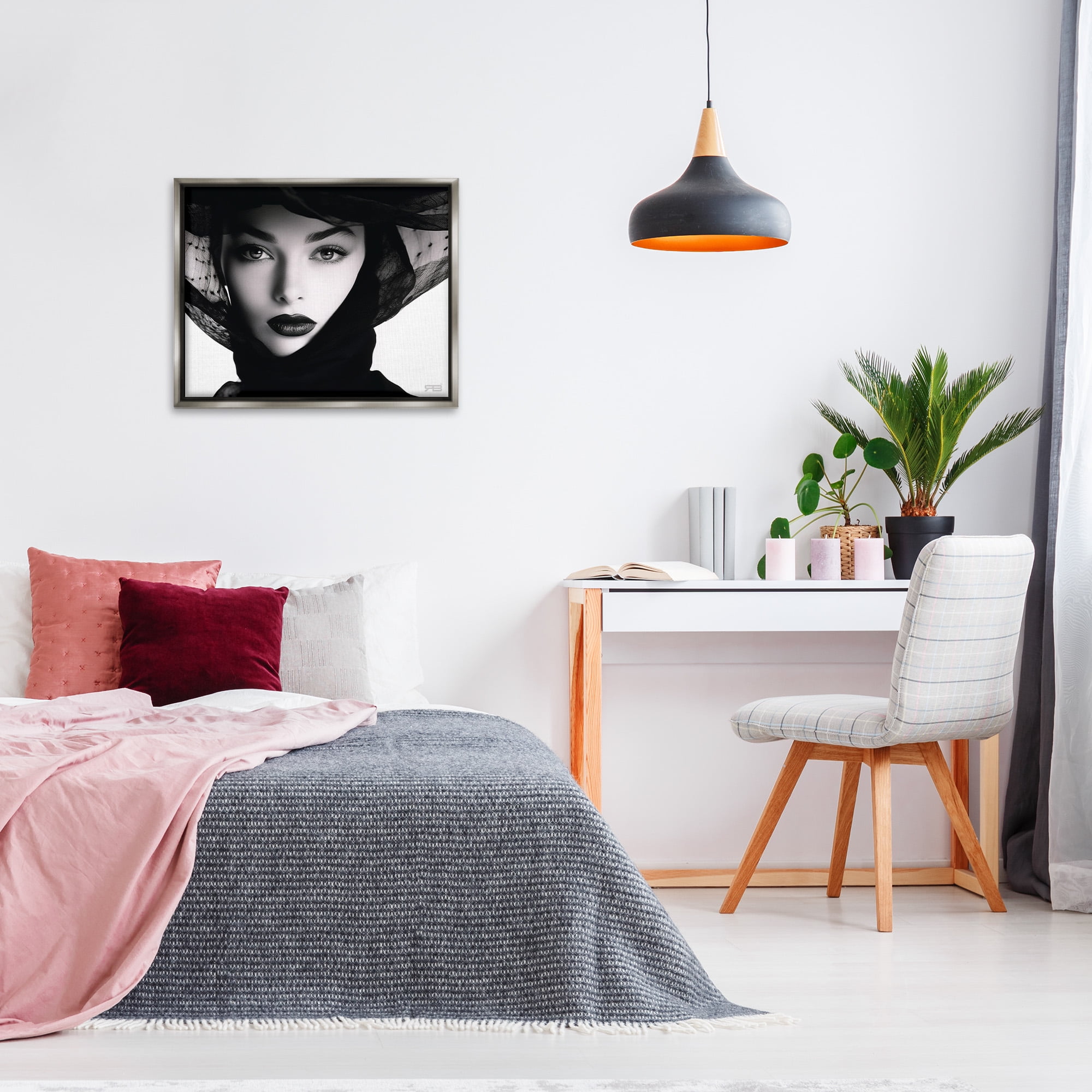Stupell Industries Woman with Black Veil Beauty & Fashion Painting Gray Floater Framed Canvas Art Print Wall Art, 31 x 25