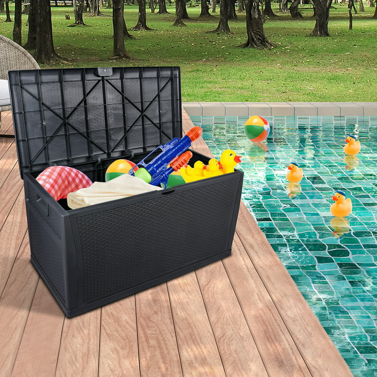 Royalcraft 120 Gallon Plastic Resin Deck Box,Large Waterproof Outdoor Storage  Bin Box for Toy, Indoor Outdoor Furniture Cushion, Garden Tool, Pool  Accessories,Grey 