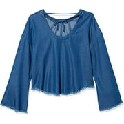 KENDALL + KYLIE Women's Frayed Chambray Top, Medium Wash, Medium