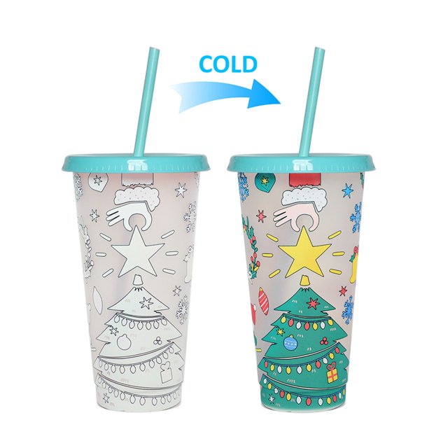 Oleegame 1PC Glass Bottle Christmas Color Changing Cup PP Coffee Plastic Single Layer Temperature Sensitive Color Changing Color Changing Cup Green