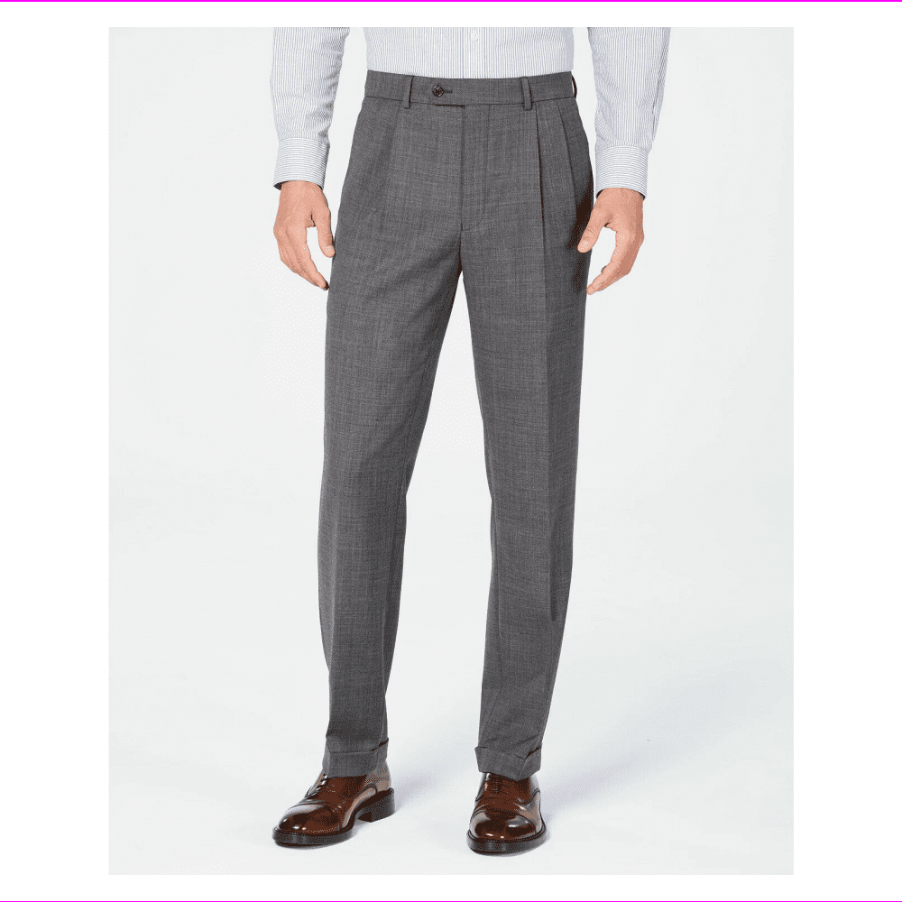 Ralph Lauren Men Classic-Fit UltraFlex Pleated Sharkskin Gray Suit Pants  32X32 