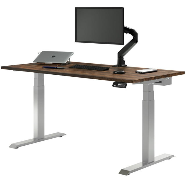 Desky Bureau Assis-Debout à Double Plateau en Bois Dur - Pheasantwood / 72 x 30 Pouces / Gris