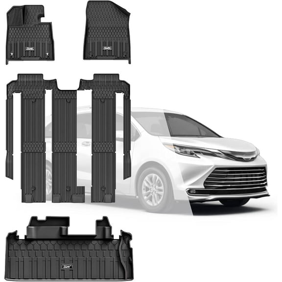 3W TPE All Weather Floor Mats & Cargo Liner for Toyota Sienna 2021-2025 7 Seats (Only for 7 Seat & Not Fit 2025 Platinum Edition)
