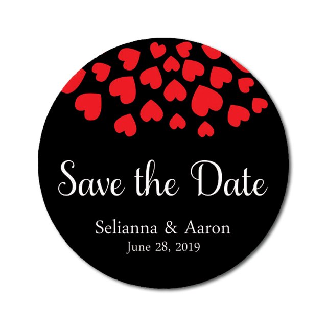 Darling Souvenir Round 45 Pieces Hearts Save The Date Stickers Wedding Personalized Bride Groom Names And Date Envelope Seals - Black