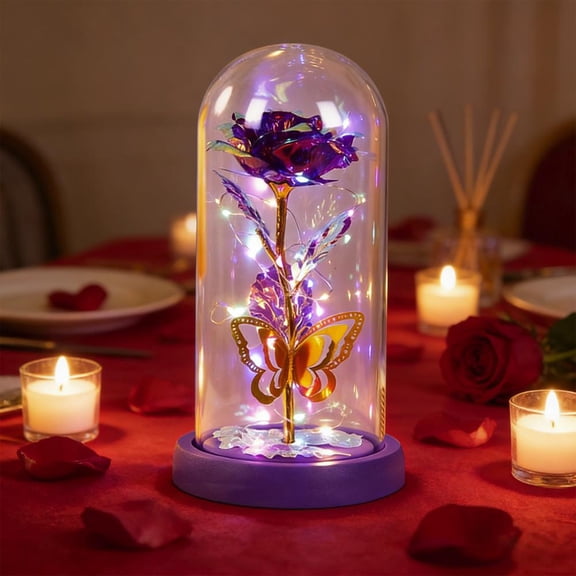 Outoloxit LED Illuminated Eternal Rose in Glass Dome with Butterfly Decor, Night Light for Valentine's Day Birthday Christmas Gift, Romantic Home Decor for Women