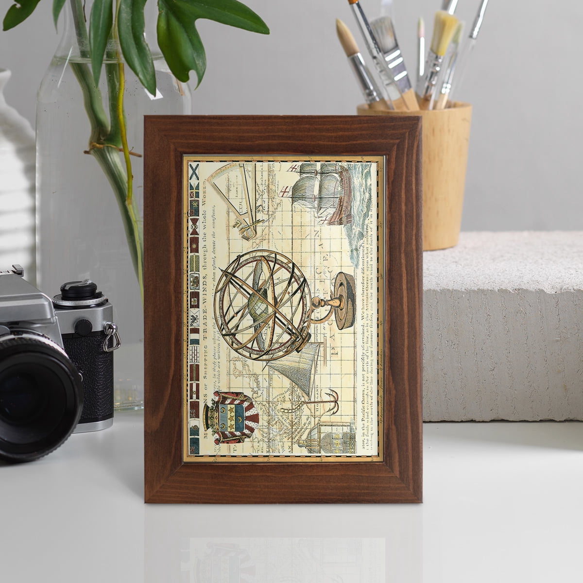 Nautical Map I -Framed Print w/glass-Chestnut