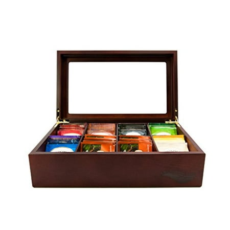 The Bamboo Leaf Wooden Tea Storage Chest Box with 8 Compartments and Glass