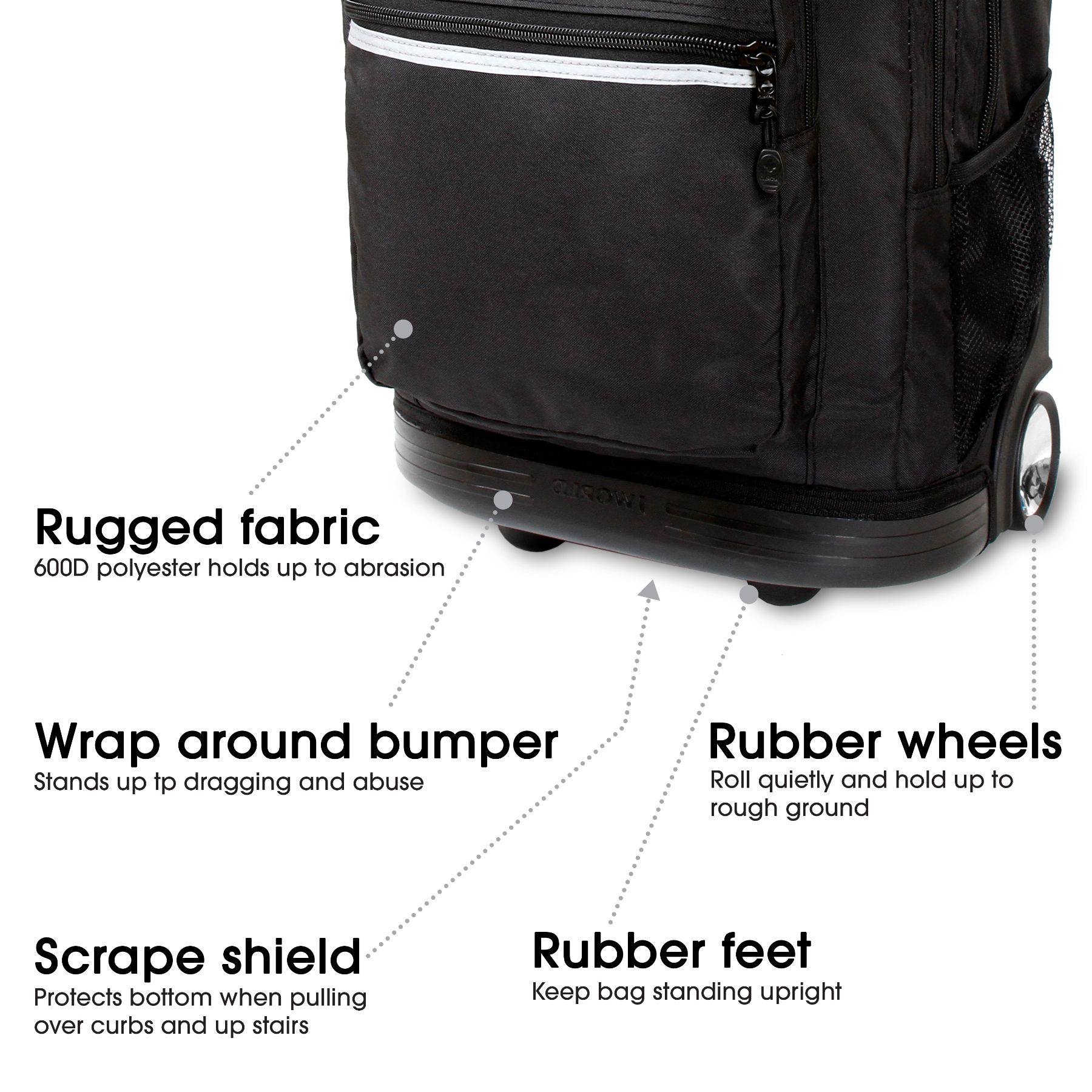 J World Unisex Sundance 20" Rolling Backpack with Laptop Sleeve for School and Travel, Black - image 5 of 5