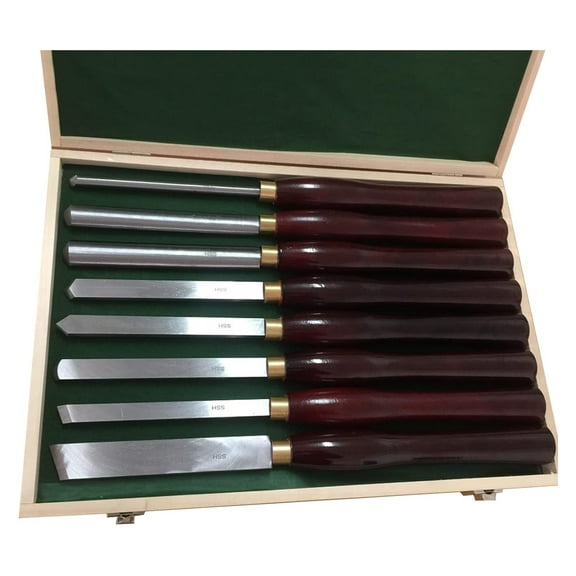 Wood Lathe Chisel Set Woodworking HSS Wood Chisel Set Wood Turning Tools,High Speed Steel Blades, Quality Wood Handle And Wooden Storage Case,8pcs