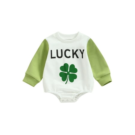 

sdghg Infant Baby Spring Jumpsuit Letter Clover Print Long Sleeve Round Neck Triangle Romper for Boys Girls