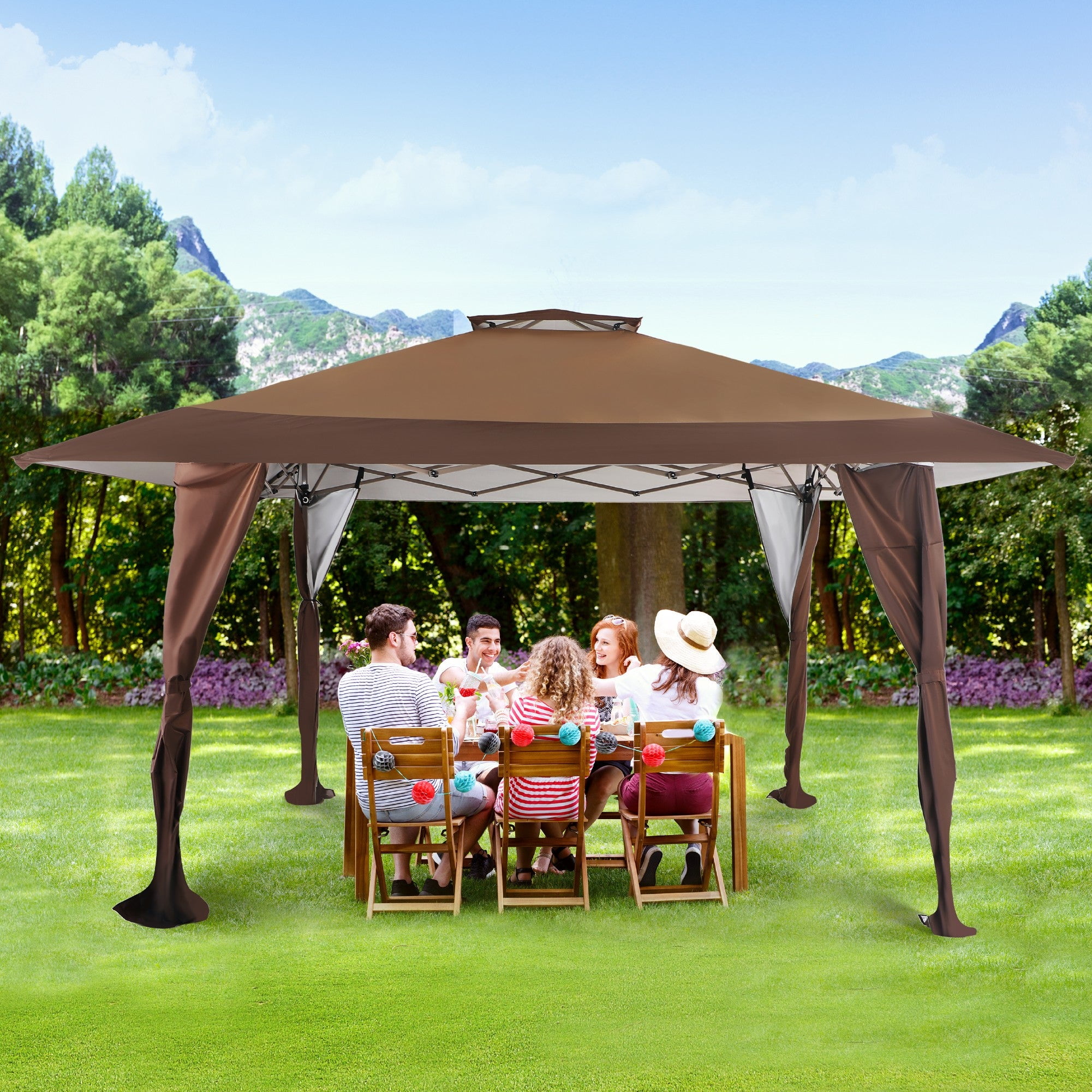 Alpha Joy 13x13 Pop up Canopy Tent Instant Ez up Shade Shelter with 3-Height Adjustable & Carry Bag for Outdoor Events, Camping & Bbqs, Brown