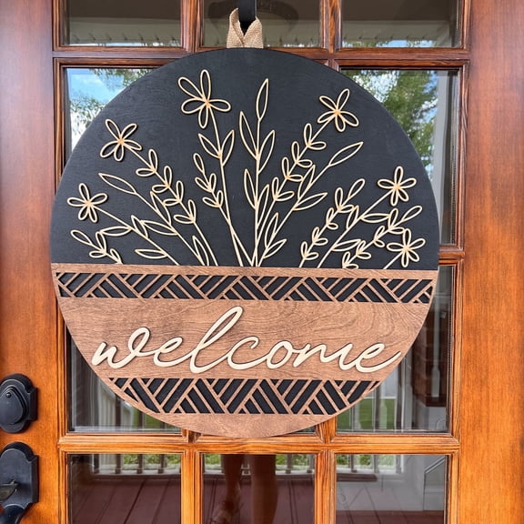 Flower Welcome Door Sign, Wooden Wild flower Front Door Hanger, Boho Floral Decor Sign, Housewarming gift, Farmhouse Indoor Outdoor Spring Decorations, Rustic wood Front door sign