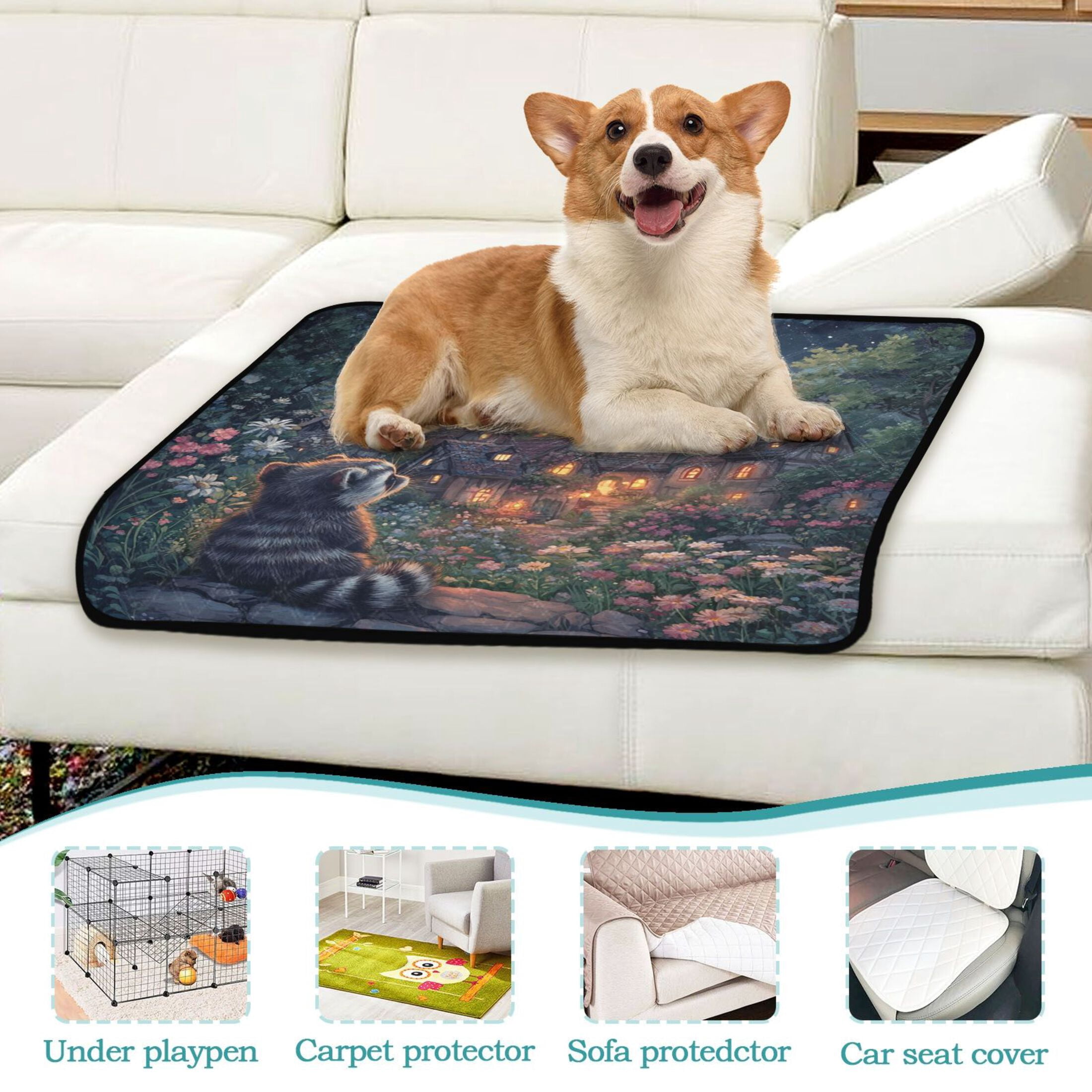 Qxltty Raccoon Trip Cat litter Pads Pet Set of 2 Diaper Mats Center Anti-leakage Layer Absorbent Soft and Comfortable
