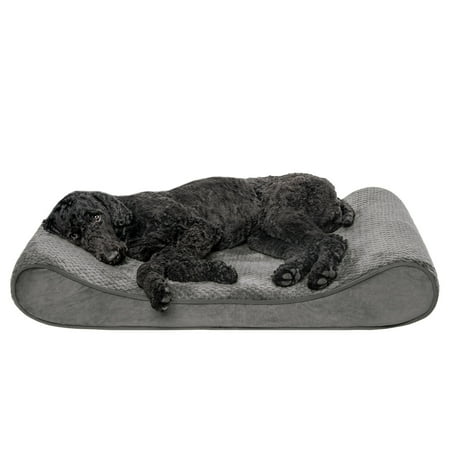 UPC: 0842229117523 | FurHaven Pet Products Minky Plush & Velvet Luxe Lounger Orthopedic Countour Pet Bed for Dogs & Cats – Gray Large