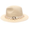 thumbnail image 3 of MIRMARU Women's Summer Panama Style Mid Brim Beach Sun Straw Hat with Pom Pom Belt Band., 3 of 6