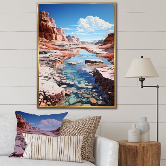 Designart "Very Kawaii Landscape: 865E6D12" Geyser Floater Framed Canvas Wall Art
