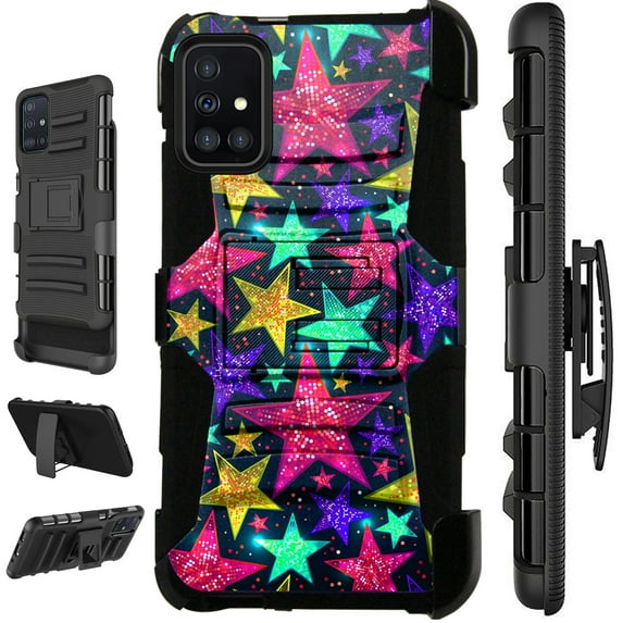 WORLD ACC LuxGuard Holster Case Compatible with Samsung Galaxy A71 4G Hybrid Phone Cover (Pink Starlight)