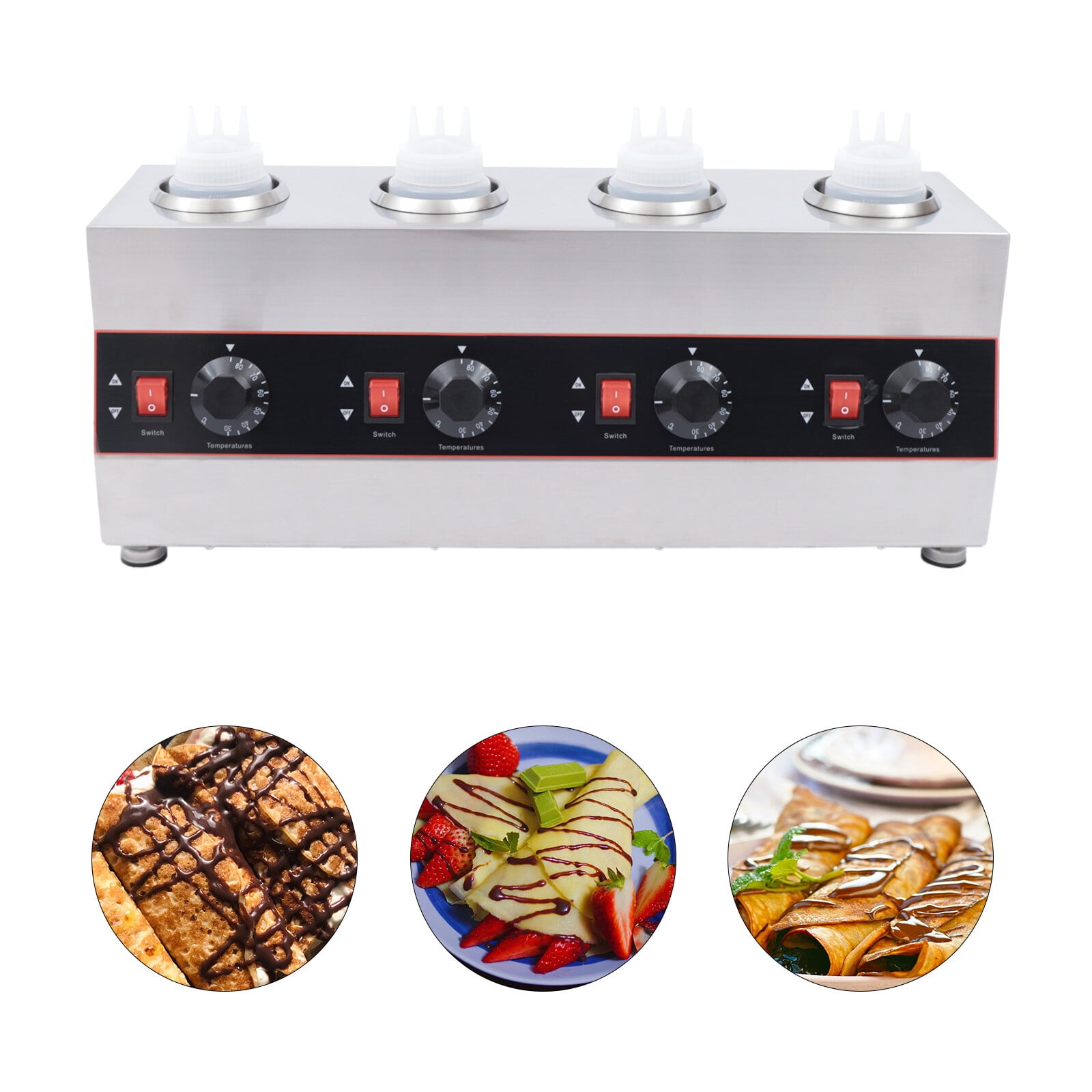 Electric Sauce Warmer, 4-Head Sauce Pump Warmer, 110V, Independent Temperature Control, for Home, Party, Cafe
