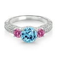 thumbnail image 2 of Gem Stone King 925 Sterling Silver Swiss Blue Topaz Pink Moissanite and White Moissanite Engagement Ring for Women (2.19 Cttw, Gemstone November Birthstone, Round 7MM and 4MM, Size 9), 2 of 3