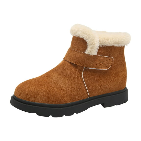 Winter Snow Boots for Women Casual Suede Hook and Loop High Top Furry Lined Lightweight Low Heel Round Toe Ankle Booties