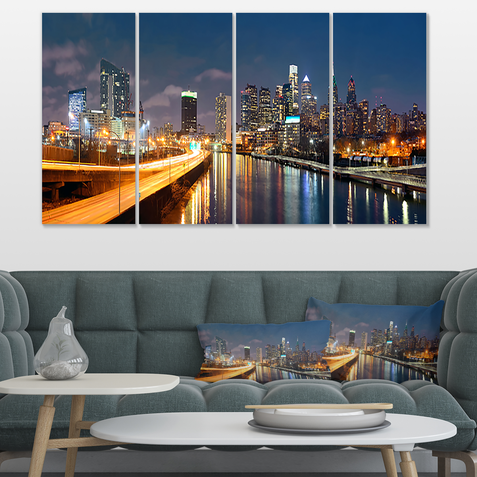 Designart 'Philadelphia Skyline at Night ' Cityscape Canvas Print