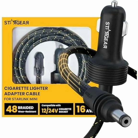 OAO Starlink Mini Cable 12V Power Cable 3M 10FT, Braided Wear Resistant Starlink Mini Accessories Cigarette Lighter to DC Cord, 12V to 48V Car Charger Car Adapter