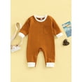 thumbnail image 2 of TSEXIEFOOFU Baby Romper Contrast Color Round Neck Long Sleeve Jumpsuit with Pocket for Spring Autumn, 0-18 Months, 2 of 7