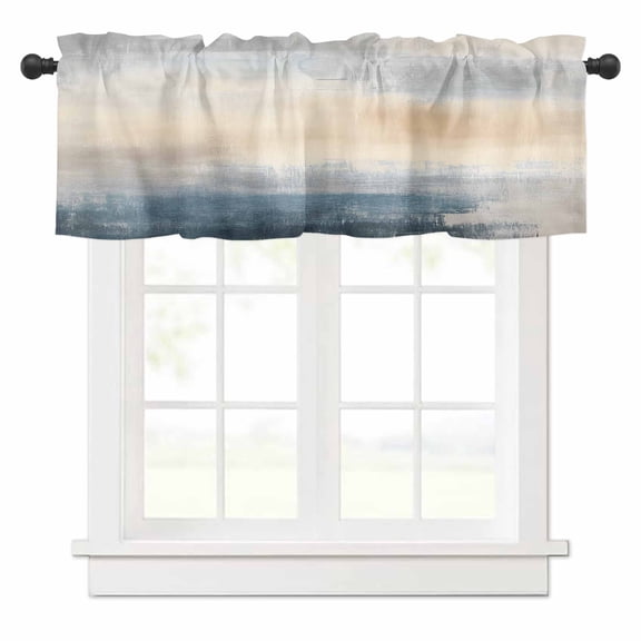 Ombre Blue Navy Beige Valances for Windows Modern Abstract Art Rod Pocket Curtain Valance Window Treatment Short Curtains for Kitchen Living Room, 60"x14"
