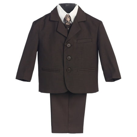 Little Boys Brown Special Occasion Wedding Easter 5pc Suit Set 12M-14