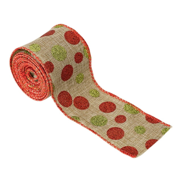 Penkiiy Rubans de Noël Filaires 2,5 Pouces Réversibles Rubans Verts Rouges à Pois Ruban à Paillettes Ruban en Toile de Jute for Décoration de Sapin de Noël Mariage Bricolage Nœuds Couronne, 5 Verges