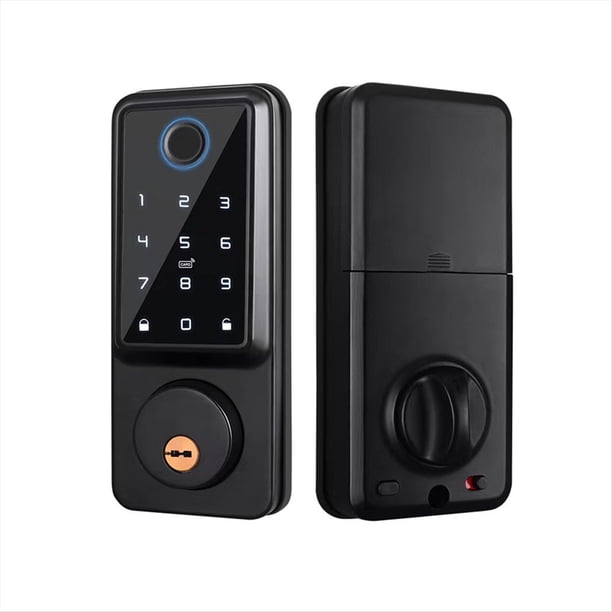 Cerradura de Seguridad Inteligente Tuya con Wifi, Código Digital, Huella Dactilar, Electrónica y Sensor de Puerta, Color Negro.