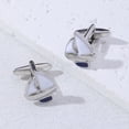 thumbnail image 2 of Gemelos con diseño de velero para hombre, esmaltados en blanco y bañados en plata, 2 of 2