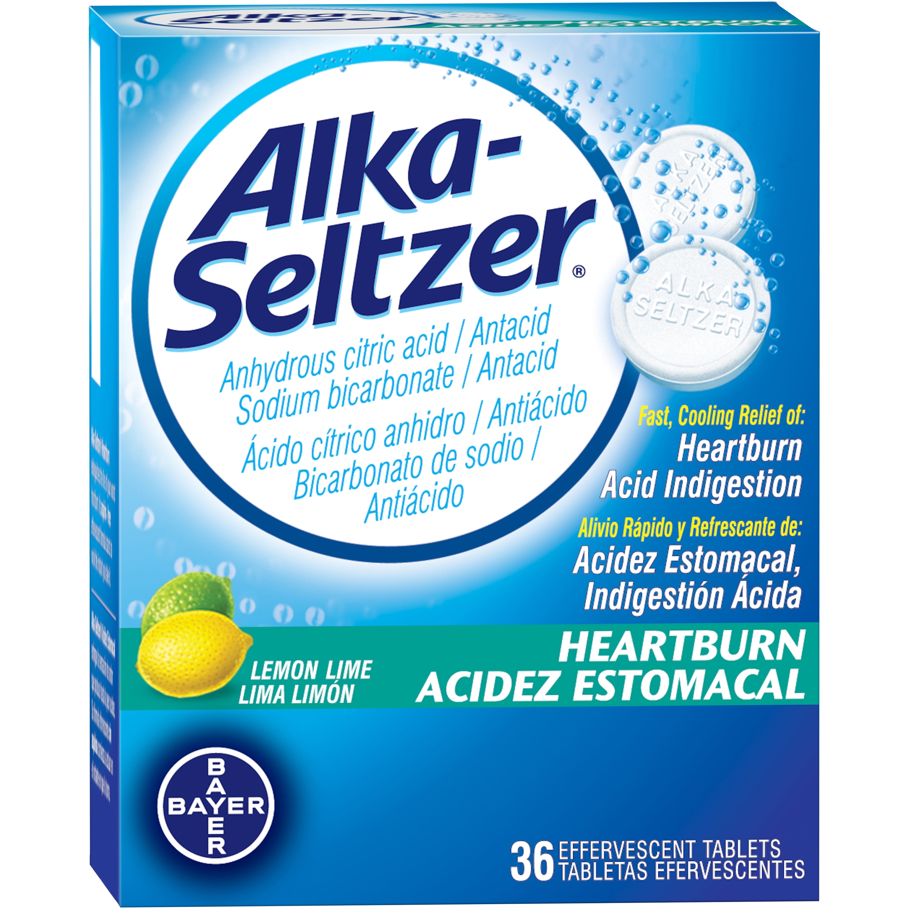 Alka Seltzer Heartburn Lemon Lime Antacid Effervescent Tablets Bilingual 36 Count Walmart Com Walmart Com