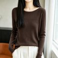 thumbnail image 6 of Xinoom Women Scoop Neck Ribbed Knit Top, Long Sleeve Slim Fit Sweater, Stretchy Form Fitting Knit Shirt for Casual Dating Brown,XL, 6 of 6