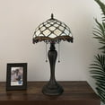 thumbnail image 4 of Tiffany Style Table Lamp Beige Stained Glass Crystal Beans Pull Chain Switches for Living Room Bedroom Bedside 12"W*12"D*22"H, 4 of 6