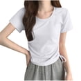 thumbnail image 2 of Fengqque Women's Basic Short Sleeve T-Shirt Round Neck Tops Side Tie Summer Casual Tee White L(L), 2 of 5